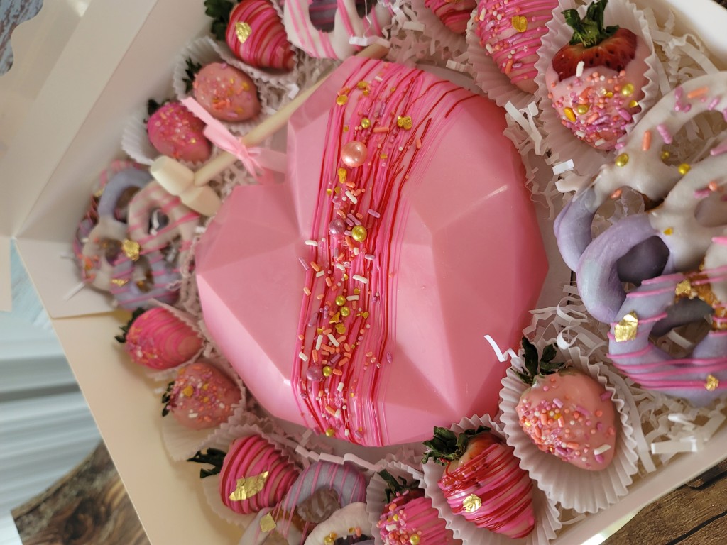 Valentine heart box with chocolate strawberries